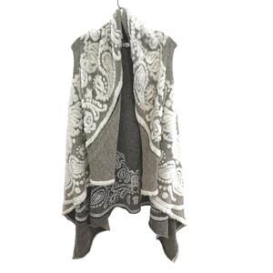 Angela Mara Wool Blend Sleeveless Shawl Open Front Patterned Cardigan Vest - M